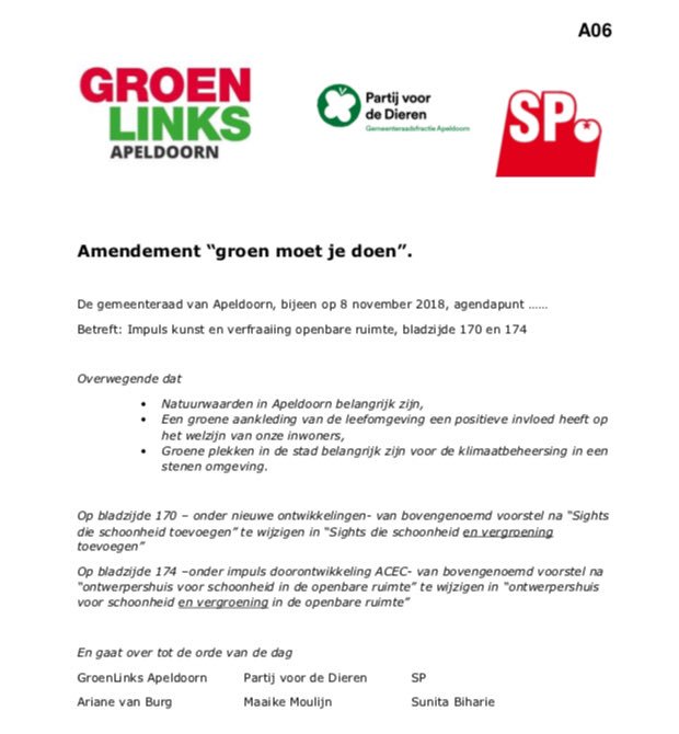 Amendement “Groen moet je doen” wordt unaniem aangenomen. 🌱<a href="/raadapeldoorn/">Raad Apeldoorn</a>