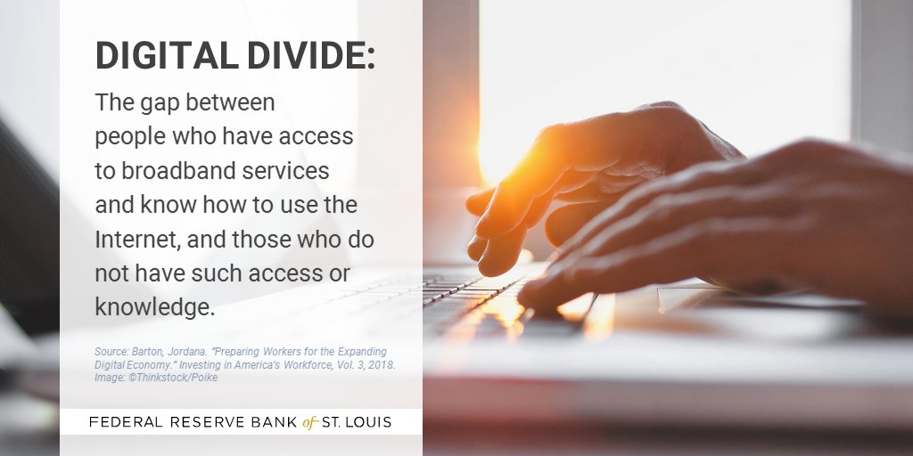 stlouisfed's tweet image. Not having high-speed internet impacts people’s ability to find jobs, develop new skills and gain upward economic mobility in low- to moderate-income communities #investinwork #stlfedcd bit.ly/2D5WAXL