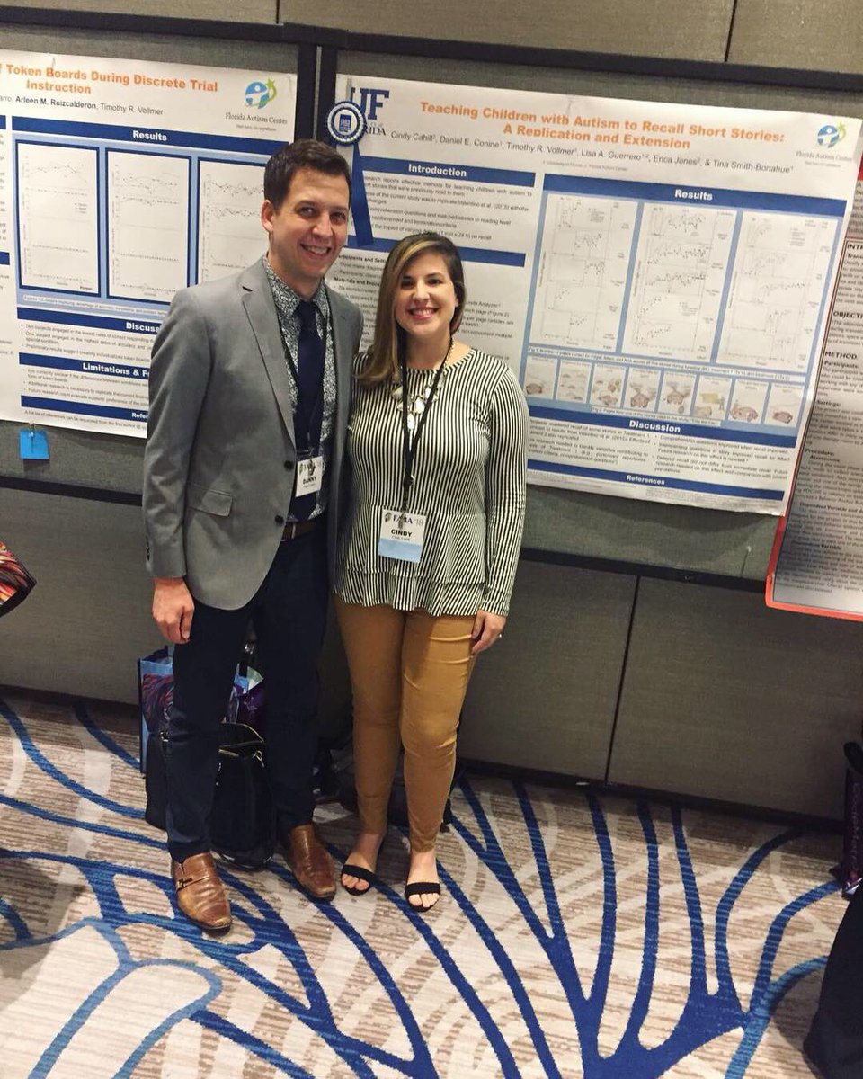 VollmerLab's tweet photo. Cindy Cahill, a Florida Autism Center therapist supervised by Daniel Conine (Dr. Vollmer’s graduate student) received the “Best Overall” award for their poster entitled, “Teaching Children with Autism to Recall Short Stories: A Replication and Extension.” #faba2018 @uf_clas https://t.co/p9D0XhNlCK