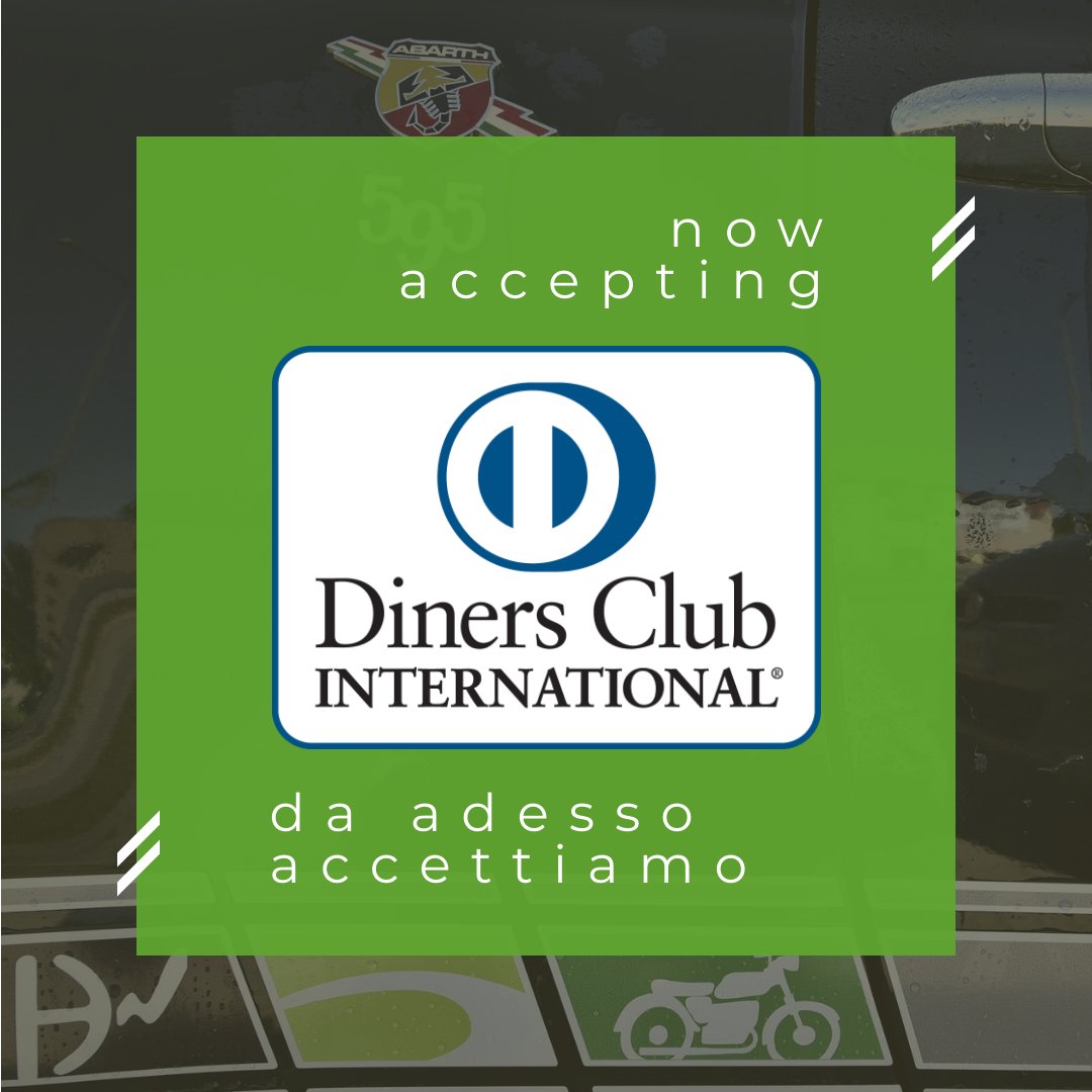 - ITA - Da oggi HILLS &amp; WHEELS offre ancora più possibilità di pagamento e per agevolare i propri clienti accetta anche Carte di Credito Diners Club
- ENG - From today on our clients can choose from an even wider array of accepted Credit Cards, with the inclusion of Diners Club