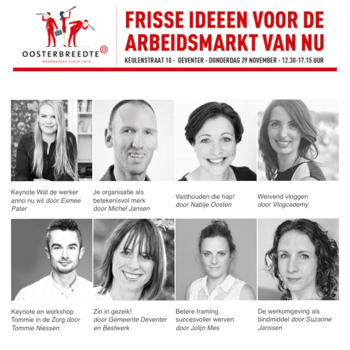 Oosterbreedte's tweet photo. Communicatie-adviseurs, recruiters, HRM-ers en anderen die ‘s ochtends rond 5.00 uur wakker worden en dan piekeren over onvervulbare vacatures...doe op 29 november frisse ideeën op over hoe je de arbeidsmarkt te lijf kunt gaan. Met 100% nachtrustgarantie! https://t.co/cVoRQTveZy https://t.co/GDjOCrdwjU