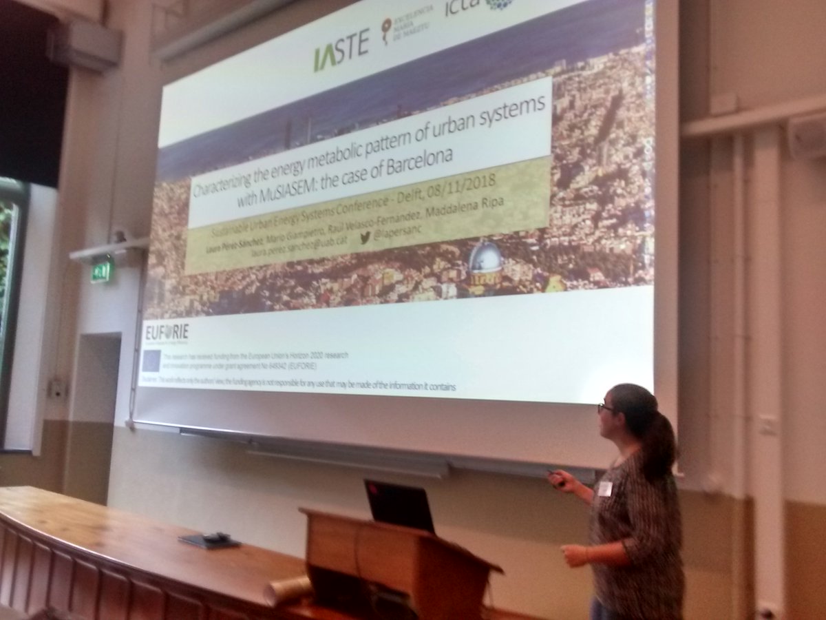 EUFORIEproject's tweet photo. Our dear Laura Pérez-Sánchez @lapersanc presents "Characterizing the metabolic pattern of urban systems using MuSIASEM: The case of Barcelona” at the Sustainable Urban Energy Systems Conference @tudelft +info in EUFORIE Deliverable 4.3 and in her paper https://t.co/Ydo5PFWChb 🔝 https://t.co/CxoB5xNZ6S