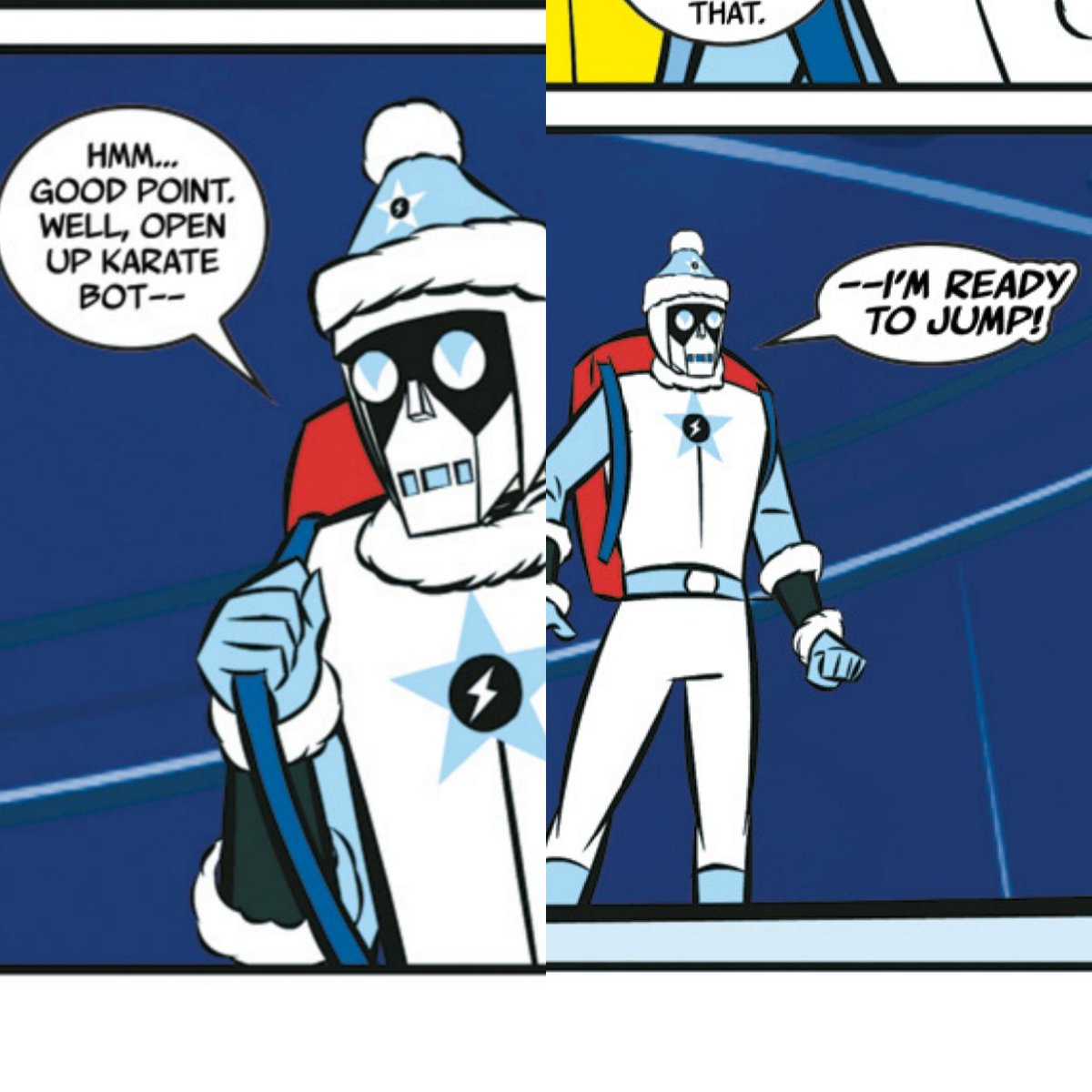 itsfeldman's tweet photo. Are you ready to jump into Winter? Cyko KO is with his snazzy snowsuit! See it in issue #3 "The Devil Spider" in just a few weeks by ordering now from your local comic shop! #cykoko #snowcyk #karatebot #devilspider https://t.co/HO1MzpQMBe