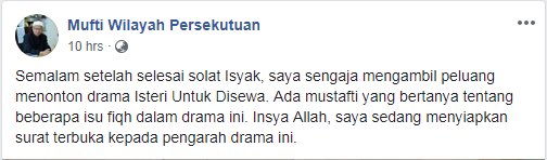 Mufti Tulis Surat Kepada Pengarah Drama Isteri Untuk Disewa Carigold Forum