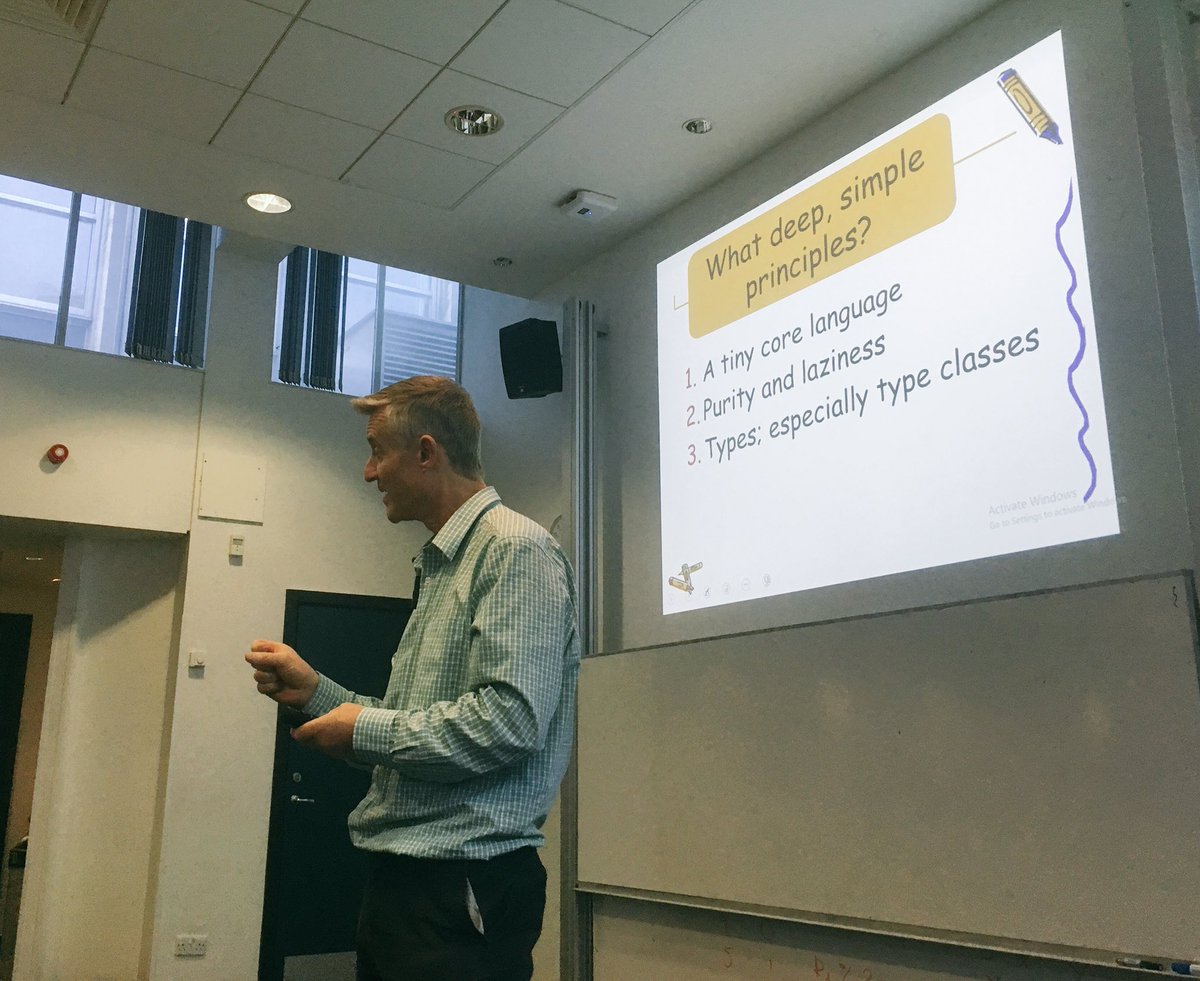 A great turnout for Simon Peyton Jones (<a href="/simonpj0/">Simon Peyton Jones</a>) talking about the History of Haskell at today’s <a href="/iPr0gram/">ICL Programming</a> <a href="/ICComputing/">Imperial Computing</a>.