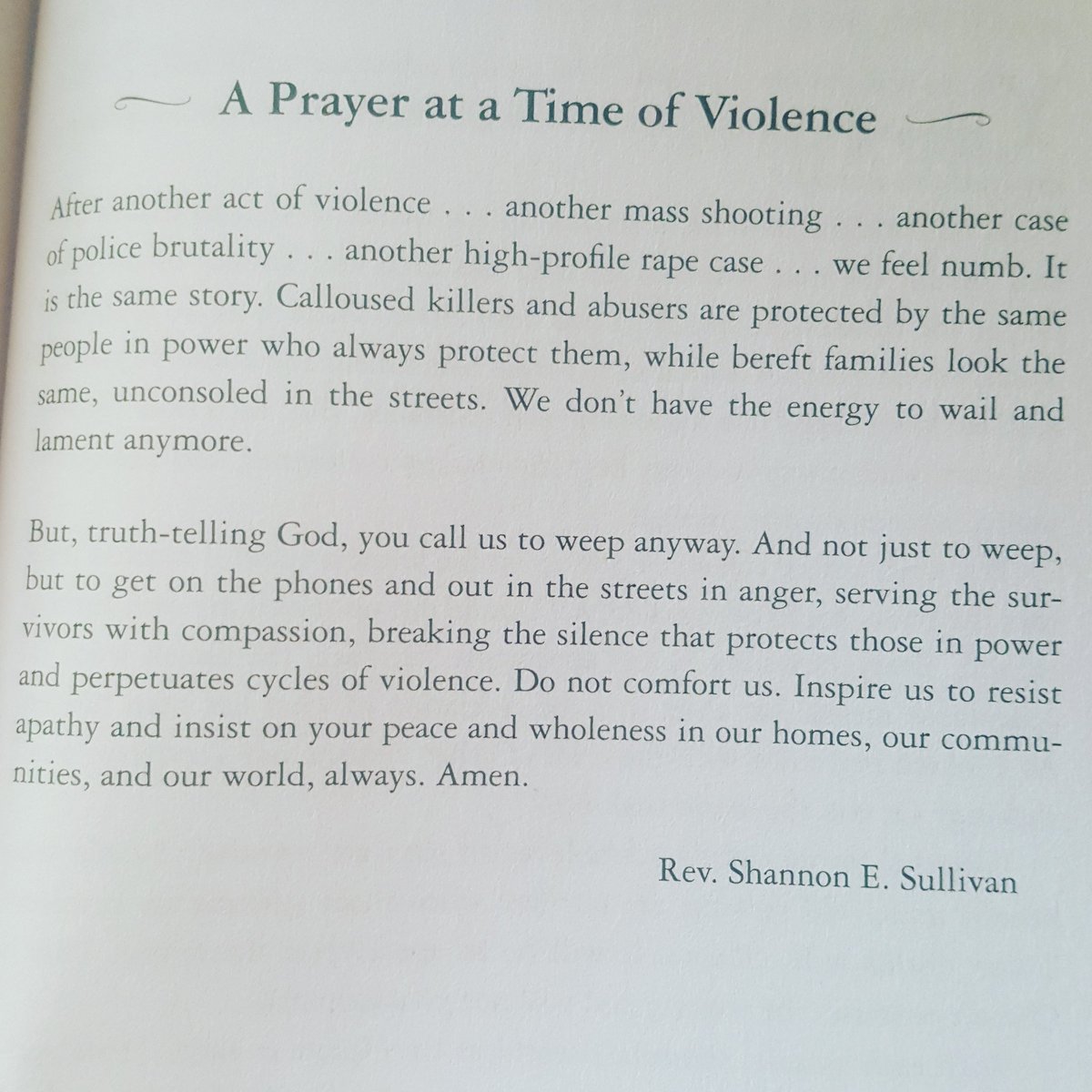 sha_sullivan's tweet photo. Seriously, we should have included more prayers for times of violence in #weprayforher. How long? #donotcomfortus #resistapathy #insistonpeace #thousandoaks #massshooting https://t.co/P8psjS5z5D