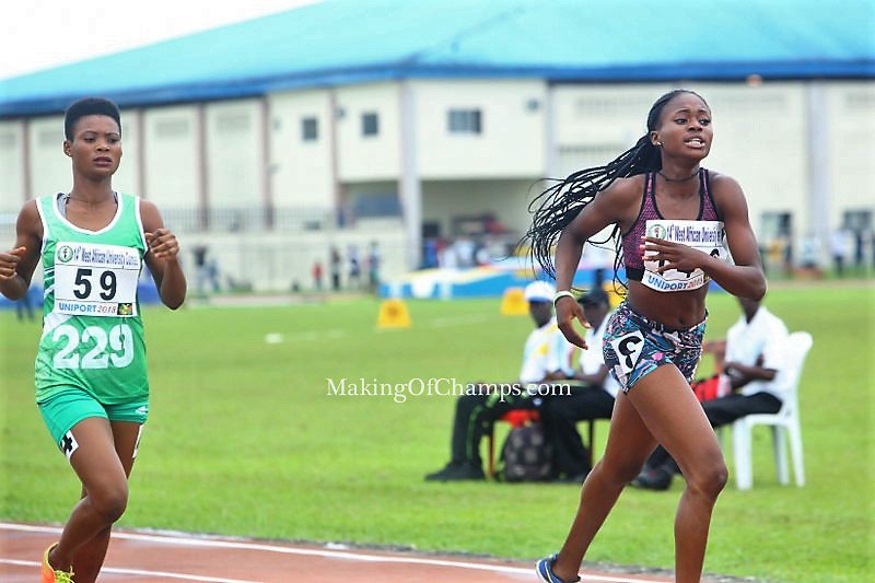 MakingOfChamps's tweet photo. Favour Ofili bolts out, with Praise Idamadudu closing in and going past her in the last bend, Rafiatu Nuhu was also in the mix, but it's Ofili who finds an extra energy in the home straight to win the women's 400m final with a new Personal Best of 53.68s #WAUGUNIPORT2018 https://t.co/xTGAazsriE