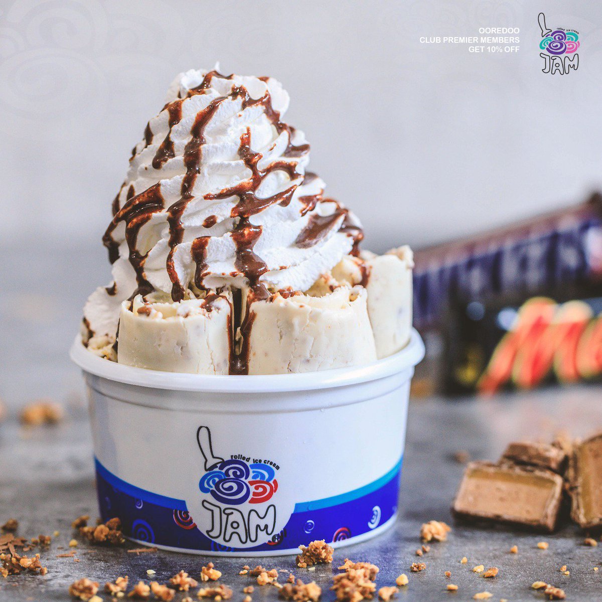 Jamrolled's tweet photo. What’s in the flavor? Mars and snickers with love. Perfect way to end your week. #jammaldives #jamrolledicecream #yourfavorite https://t.co/Cy9DH15jqi