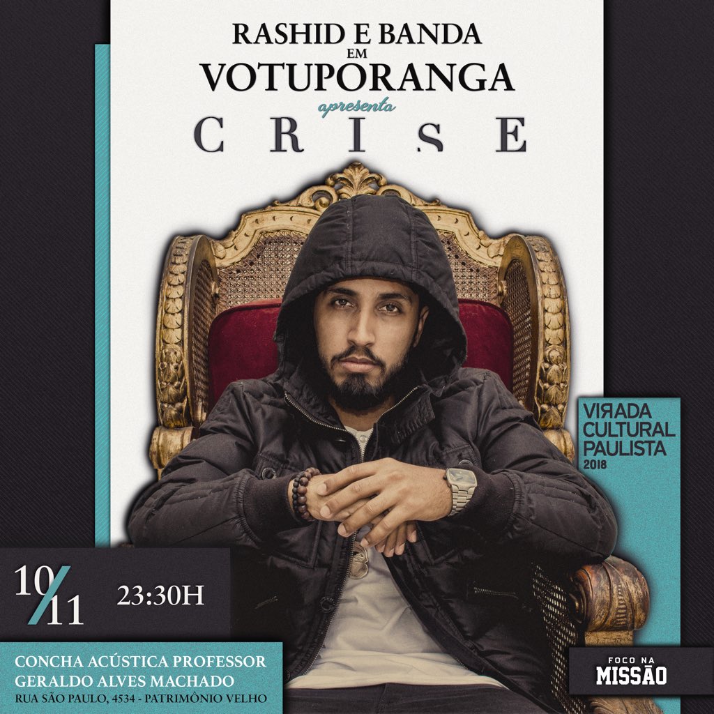 FocoNaMissaoEQ's tweet photo. Próximo sábado, dia 10/11, tem show gratuito de Rashid &amp; Banda, na Concha Acústica, em Votuporanga, pela #ViradaCulturalPaulista! Bora!!! https://t.co/ZaExIDYcoL