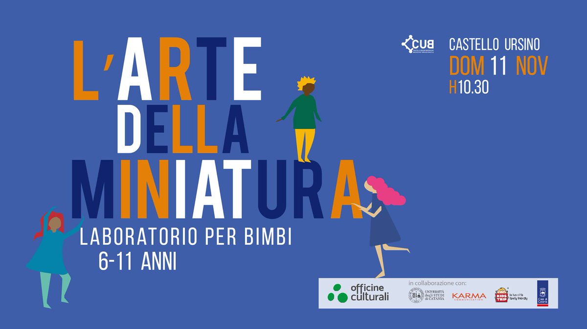 Domenica 11 novembre alle 10.30 una nuova avventura attende i più piccoli al Castello Ursino con il #laboratorio l'Arte della miniatura: i partecipanti scopriranno l'arte di illustrare e decorare gli antichi manoscritti. Per info 0957102767 | 3349242464 
officineculturali.net/news/744-l-art…