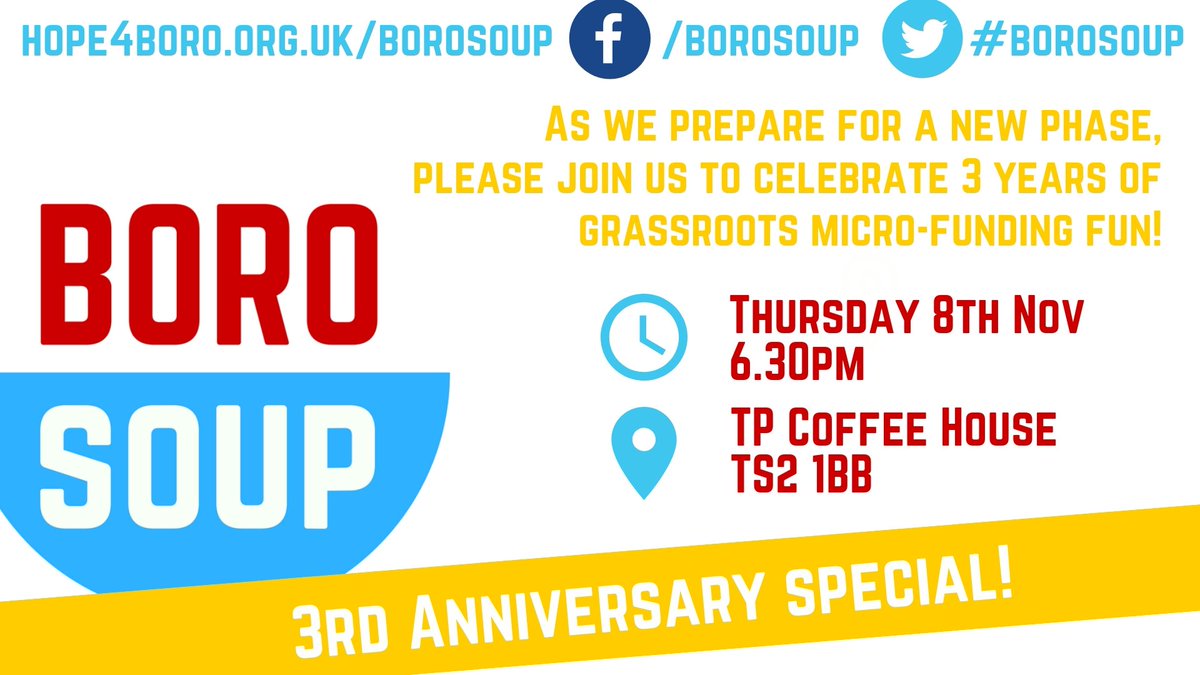 Our account has been inactive for quite a while now but we're back online in time for tonight's 3rd anniversary! Come and join us tonight at <a href="/TP_Coffee/">TP Coffee House and</a> as we wrap up phase 1 of Boro SOUP.