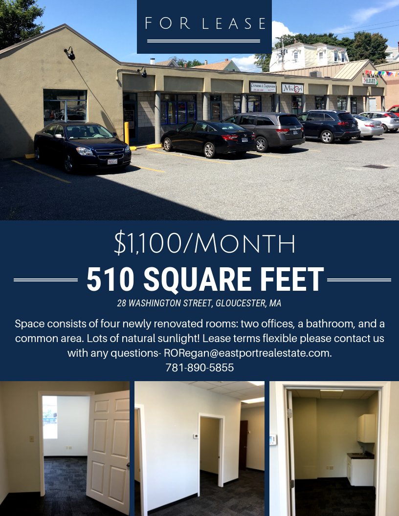 Looking for office space in the North Shore area? We have a newly renovated 510 SF suite available near downtown Gloucester! Contact us for more information.