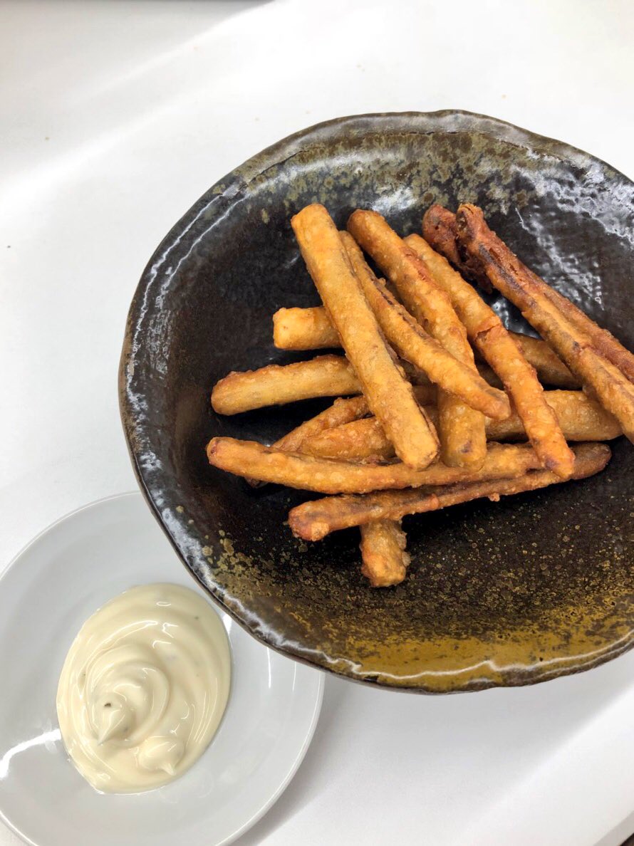 ラーメン専科 加須店 こんばんは ポテトフライ ごぼうフライ の 注文多数いただいております ありがとうございます ポテトは追加で明太マヨソースがトッピングできます 揚げたてをお召し上がり下さい ラーメン専科 加須 ポテトフライ