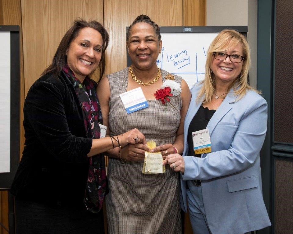 alanyc's tweet photo. #TBT to Chapter President, Jenniffer Brown, receiving a commemorative gift of the elephant, Lucky Horton, from Natalie Loeb &amp; Robin T. Farber at #ALANYCSymposium13 HR track “Mind Body Soul: Be The Leader of Your Own Life” #ALANYCisPartnering #ALANYCisMindBodySoul https://t.co/H9kEWOZAi5