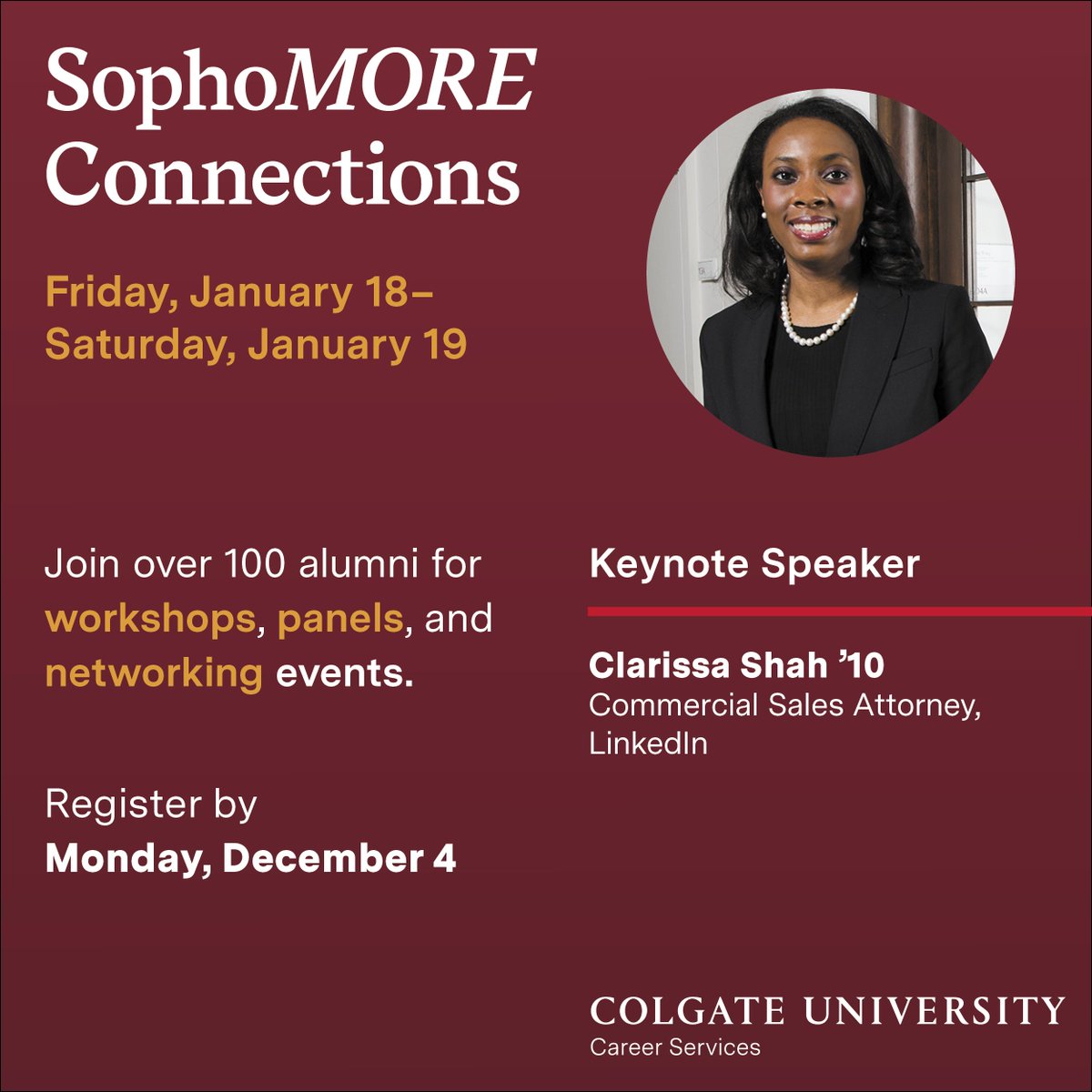 ColgateCCS's tweet image. Register now for SophoMORE Connections: colgate.edu/sophomoreconne…