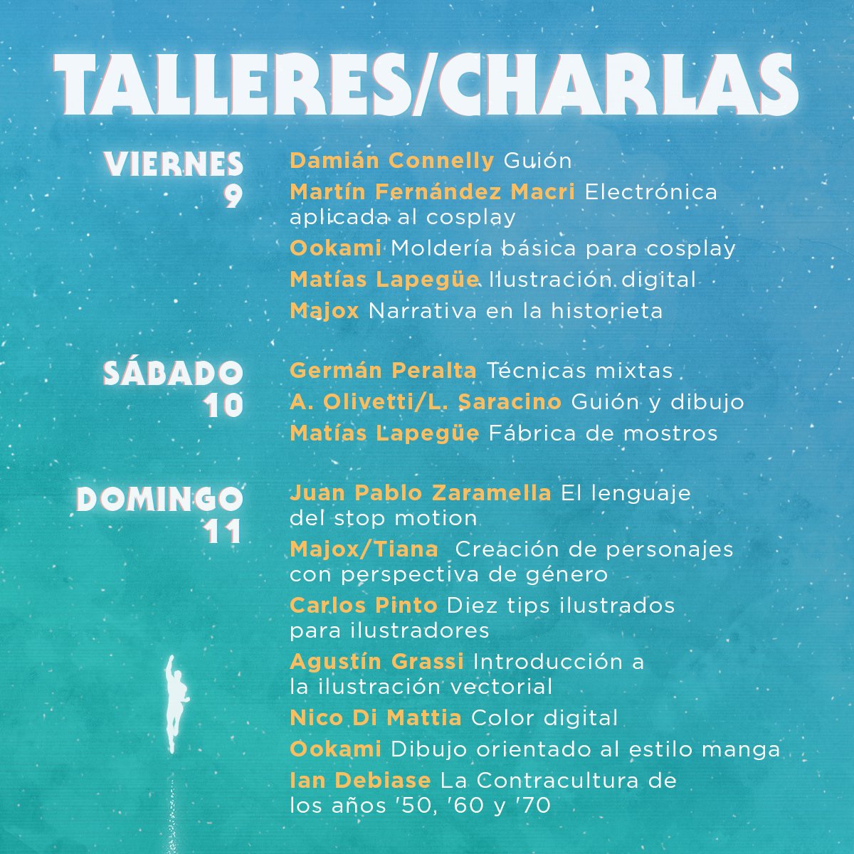 SanLuisComicCon's tweet photo. Cronograma de charlas y talleres para #SLCC2018 que comienza mañana. #comics #SanLuis #animation #sculpture #cosplayer #gaming #ilustracion https://t.co/xiCWaOnlxv