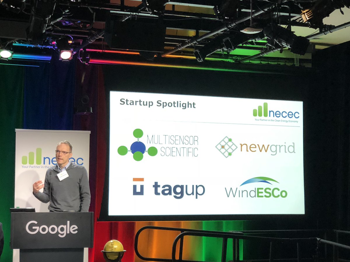 join_ACT's tweet photo. Following the panel discussion, four startups using #ai in #cleantech gave one-minute pitches to the audience: Multisensor Scientific, NewGrid, U Tagup, and WindESCo. #NECEClive https://t.co/HOjxcWBznk