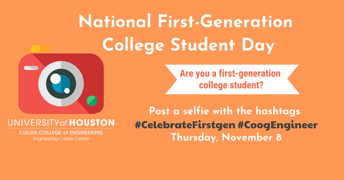 UHEngineering's tweet image. Today is #FirstGenerationCollegeDay! First-gen students come from families where their parents did not complete a four-year college degree. We salute all who were first-gen. Want to share your story, tag/share with us your #firstgen story @UHEngineering! #UHEngineering