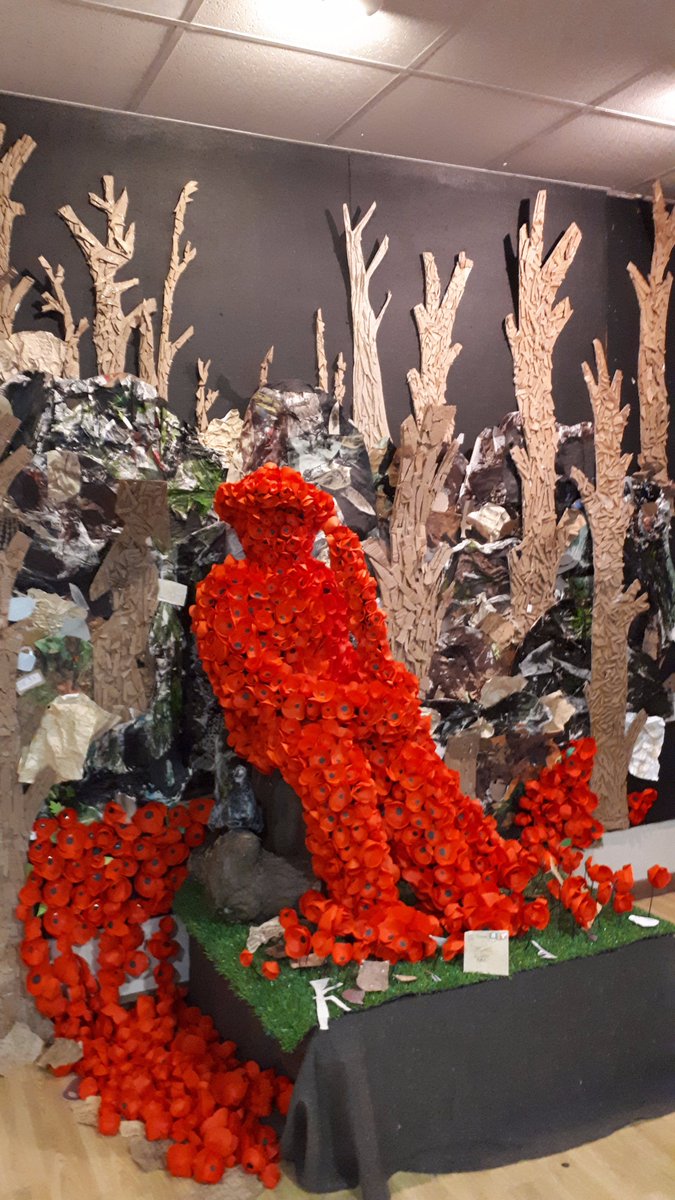 Backwell_School's tweet photo. The students' crafting today has resulted in an incredibly moving art installation in our Reception.
#Remembrance2018 #welcomeCecil https://t.co/tIfrxzGqqo