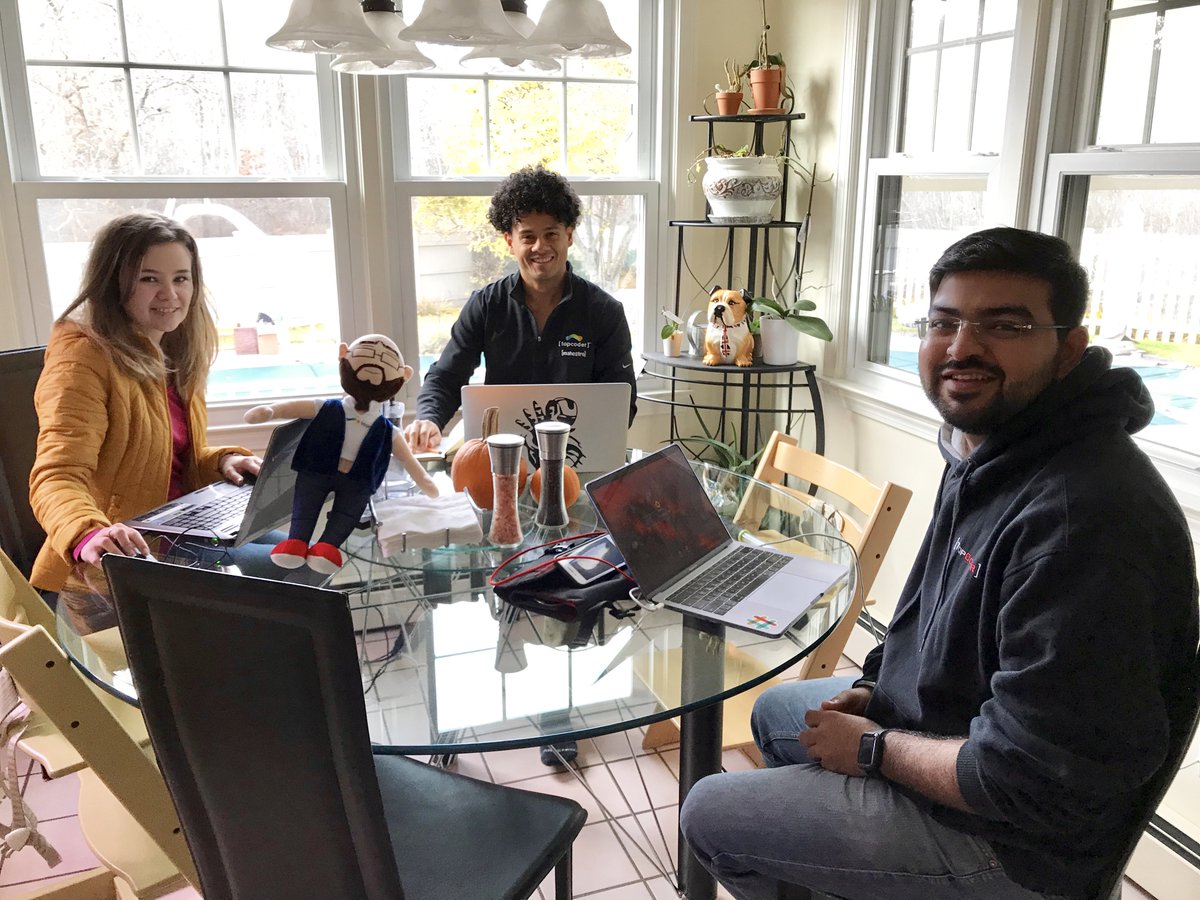 AdrocAdventures's tweet photo. The gang is here! We are hard at work already! #TCO18 #Topcoder @topcoderkid https://t.co/hLweOMxSjd