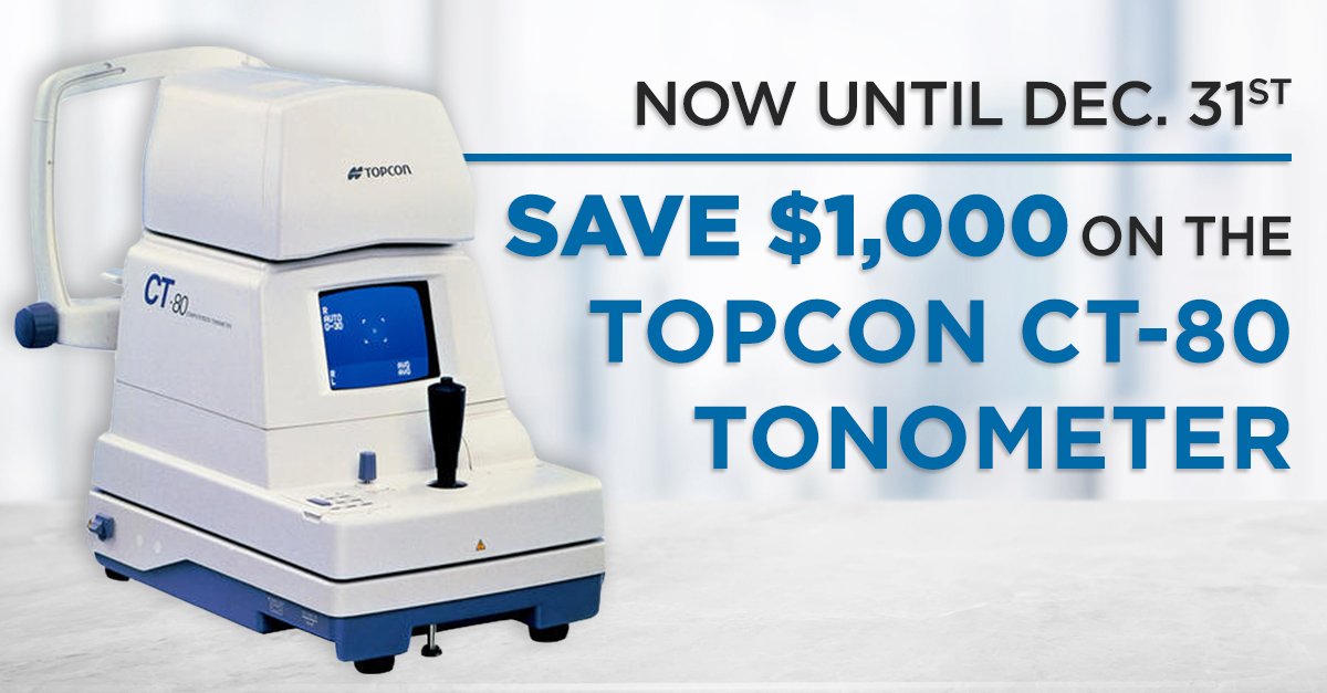 Save on a newTopcon CT-80 Tonometer with a $1,000 mail-in rebate available now until Dec. 31st!

Find product details here: bit.ly/2xSnRvP