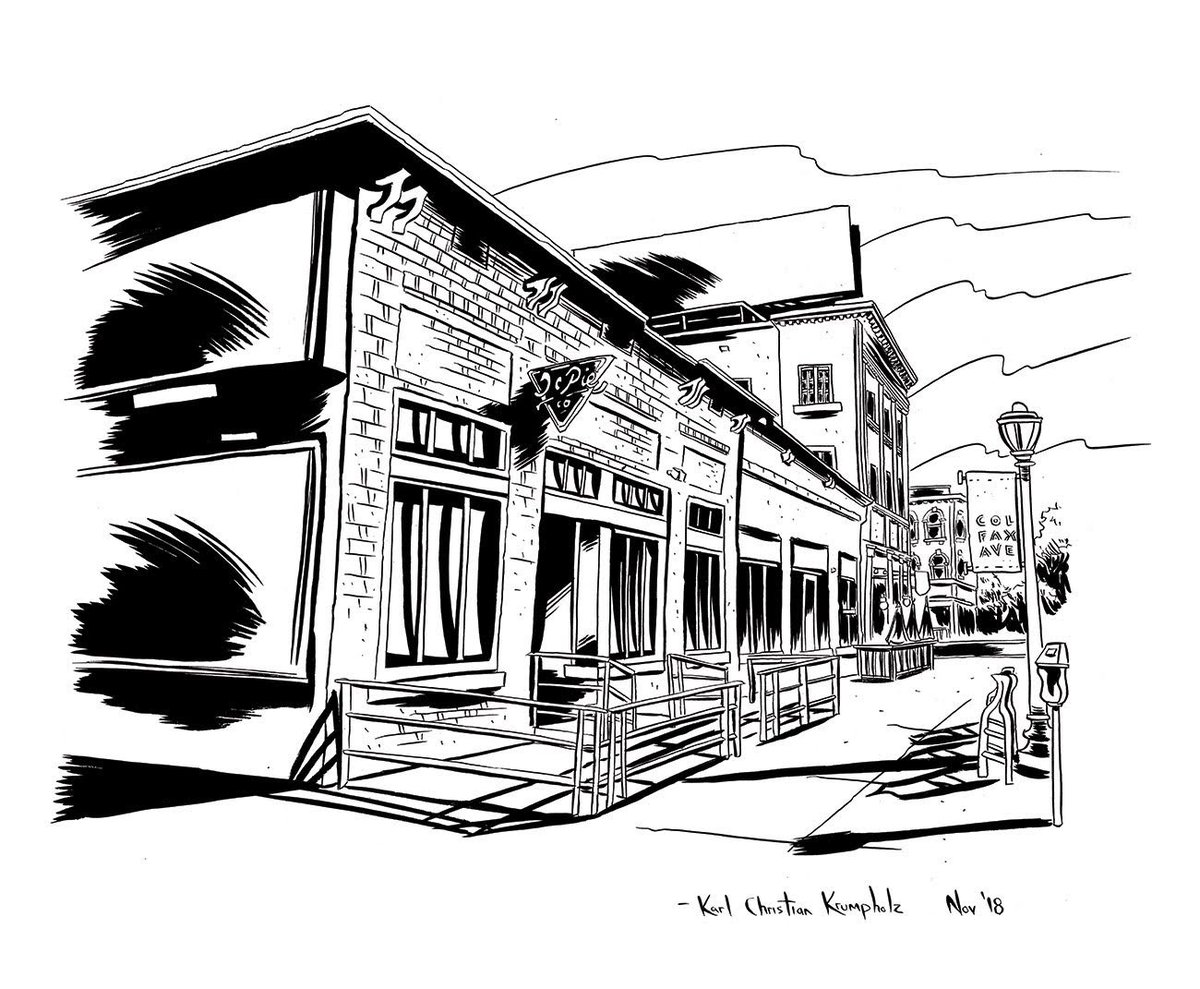 KarlCKrumpholz's tweet image. 'East Colfax and York.' Inks. Working on new piece.