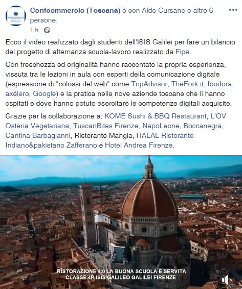 #AlternanzaScuolaLavoro
RISTORAZIONE 4.0
Vuoi sapere di più del progetto realizzato da @Fipe a Firenze?
Scoprilo dai diretti interessati: i giovanissimi studenti dell'ISIS Galilei, autori di questo bel video sulla loro esperienza...
facebook.com/confcommercio.…