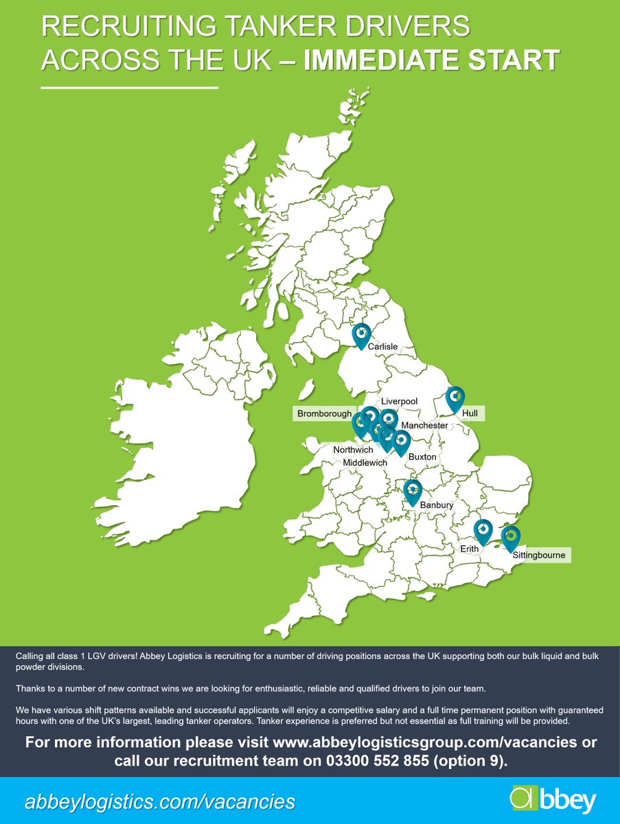 AbbeyLogisticsG's tweet photo. Calling all LGV Drivers! We're recruiting across the UK for both our liquid and powder tanker divisions https://t.co/B7cXCnwu64 #driverjobs #lgvrivers #roadtankers https://t.co/JGdpNzliHZ