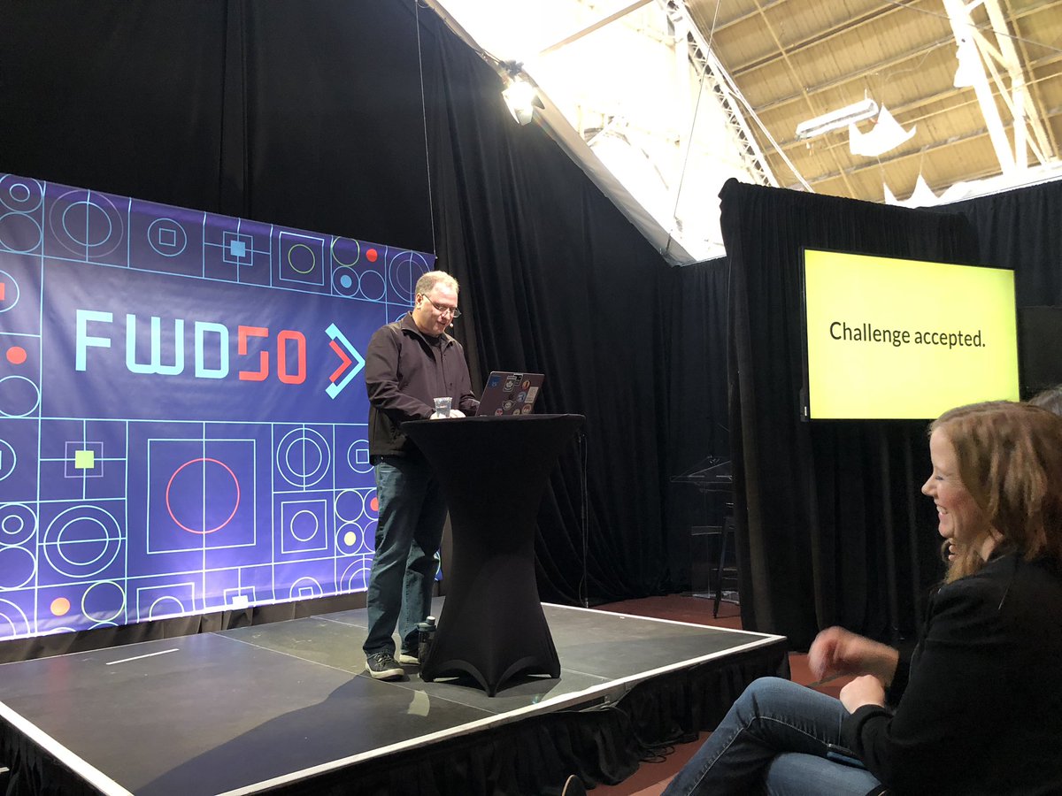 “Challenge accepted.” <a href="/aaronsnow/">Aaron Snow</a> on Canada’s federal government offering all services on web or mobile using a single sign-on by 2025. #FWD50 <a href="/TBS_Canada/">TBS Canada</a> <a href="/fwd50conf/">FWD50</a>