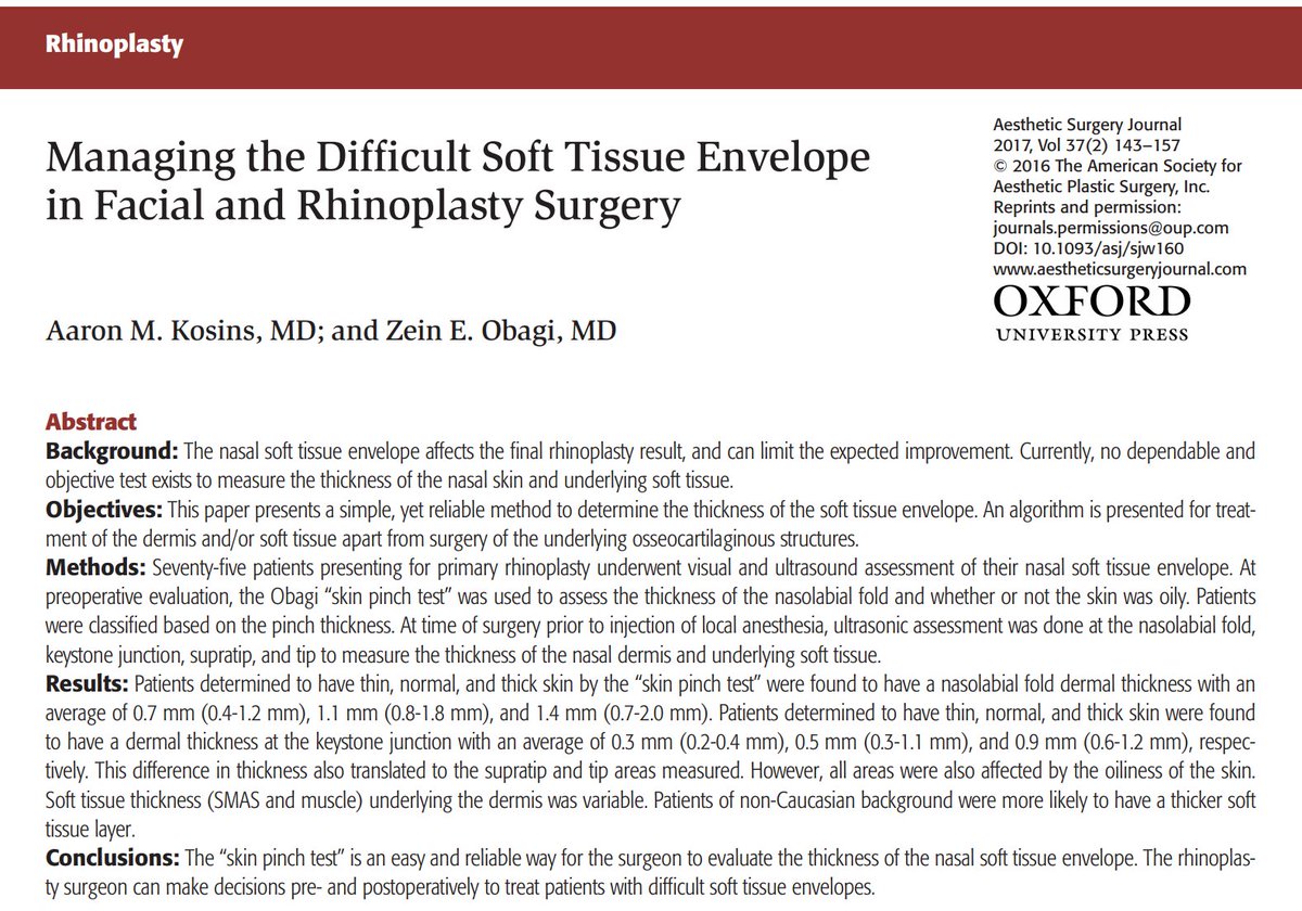 hunter_alexan's tweet photo. The authors present a simple and reliable method to determine the thickness of the soft tissue envelope in facial and rhinoplasty surgery: https://t.co/dGlcrbgLGc #plasticsurgery #rhinoplasty #skin #skincare #anatomy @AaronKosinsMD @zeinobagimd https://t.co/KAPwwd74K8