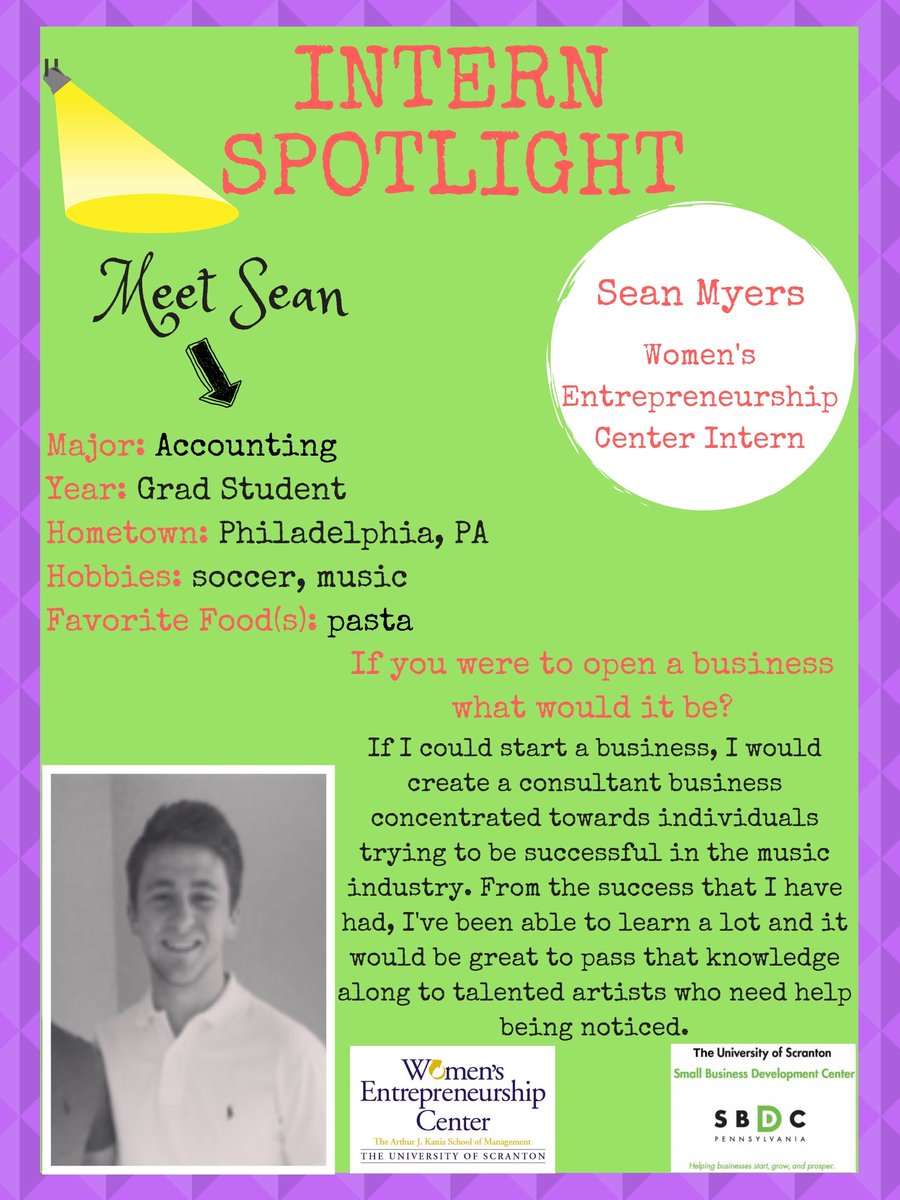 SmallBizIntern's tweet photo. Check out our weekly #InternSpotlight - meet the #Scranton #SBDC Interns! Sean Myers of Philadelphia, PA. #internship #interns #NEPA #spotlight #SBII #SBDC #smallbusiness #startup https://t.co/PJuf1CH6J0