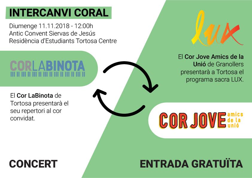 Una proposta musical molt interessant a #Tortosa, no us la perdeu! <a href="/corjoveaunio/">Cor Jove Amics Unió</a> <a href="/CorLabinota/">Cor LaBinota</a>