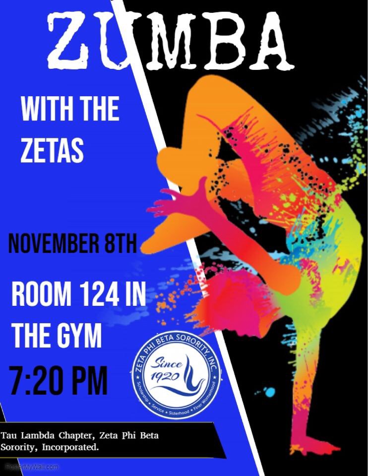 Don't miss your chance to Zumba with the Zetas! Tonight at 7:20 PM in the gym! Hope to see you there!