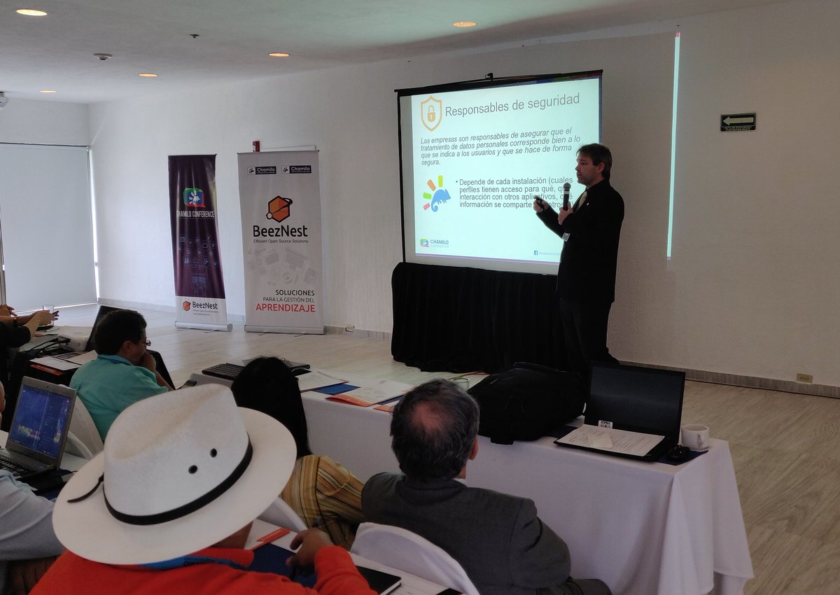 ywarnier's tweet photo. In #chamiloCon, @NicoDucou explains the impact oh #GDPR on e-learning platforms like #chamilo https://t.co/uljo35TXkQ