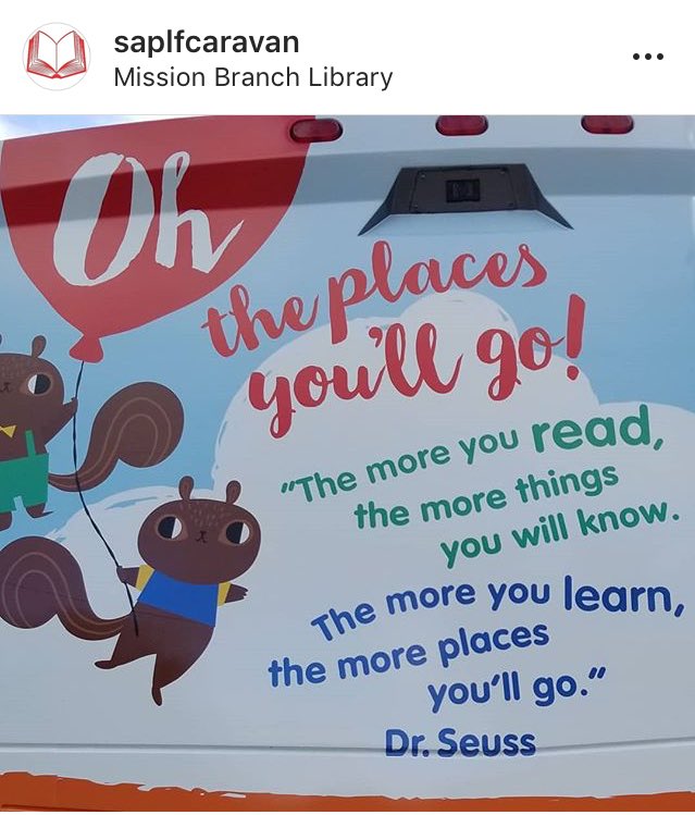 lizmytinger's tweet photo. The San Antonio Public Library Foundation asked me to create art for their new literacy caravan! Typography/graphic design by Jenny McChesney #SAPLF #library https://t.co/6nKZDh91Gy