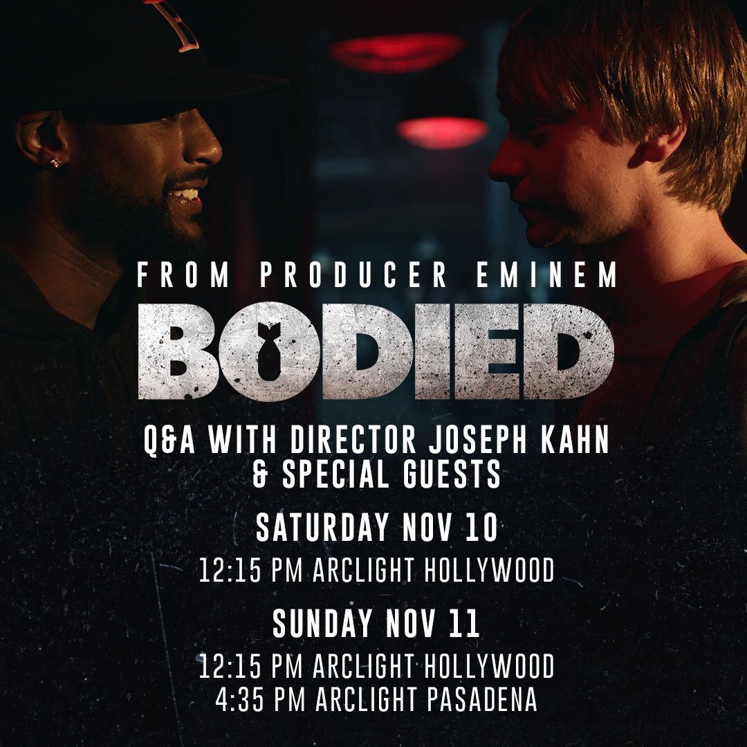 THIS WEEKEND see <a href="/BodiedMovie/">Bodied</a> at these locations &amp; meet <a href="/JosephKahn/">Joseph Kahn</a>, the cast and myself afterwards 💥