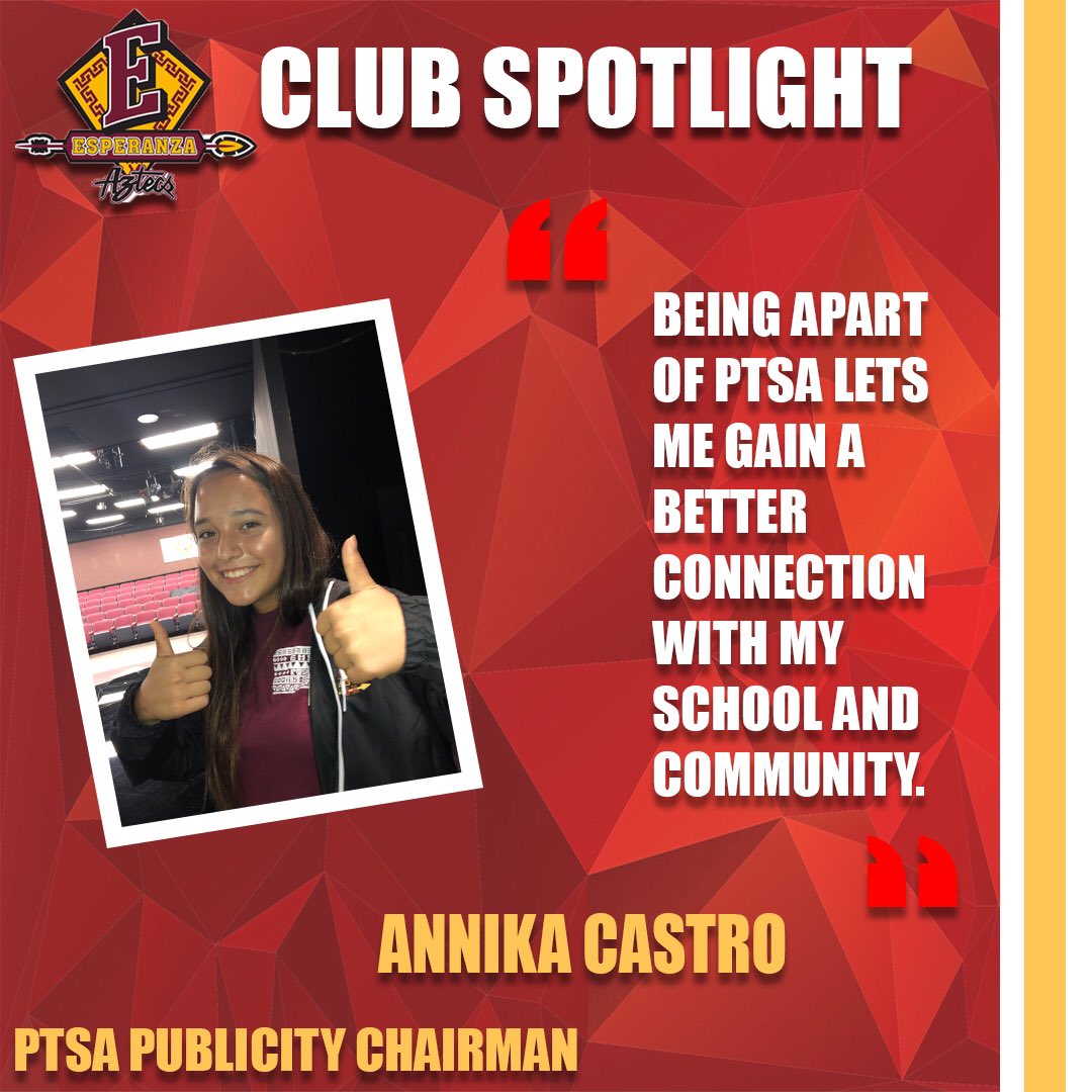 Today’s Campus Club Spotlight: Esperanza PTSA! #AztecPride #NameFaceStory <a href="/pylusd/">Placentia-Yorba Linda USD</a> @TheEHSPrincipal <a href="/EdServicesPYL/">Educational Services</a>