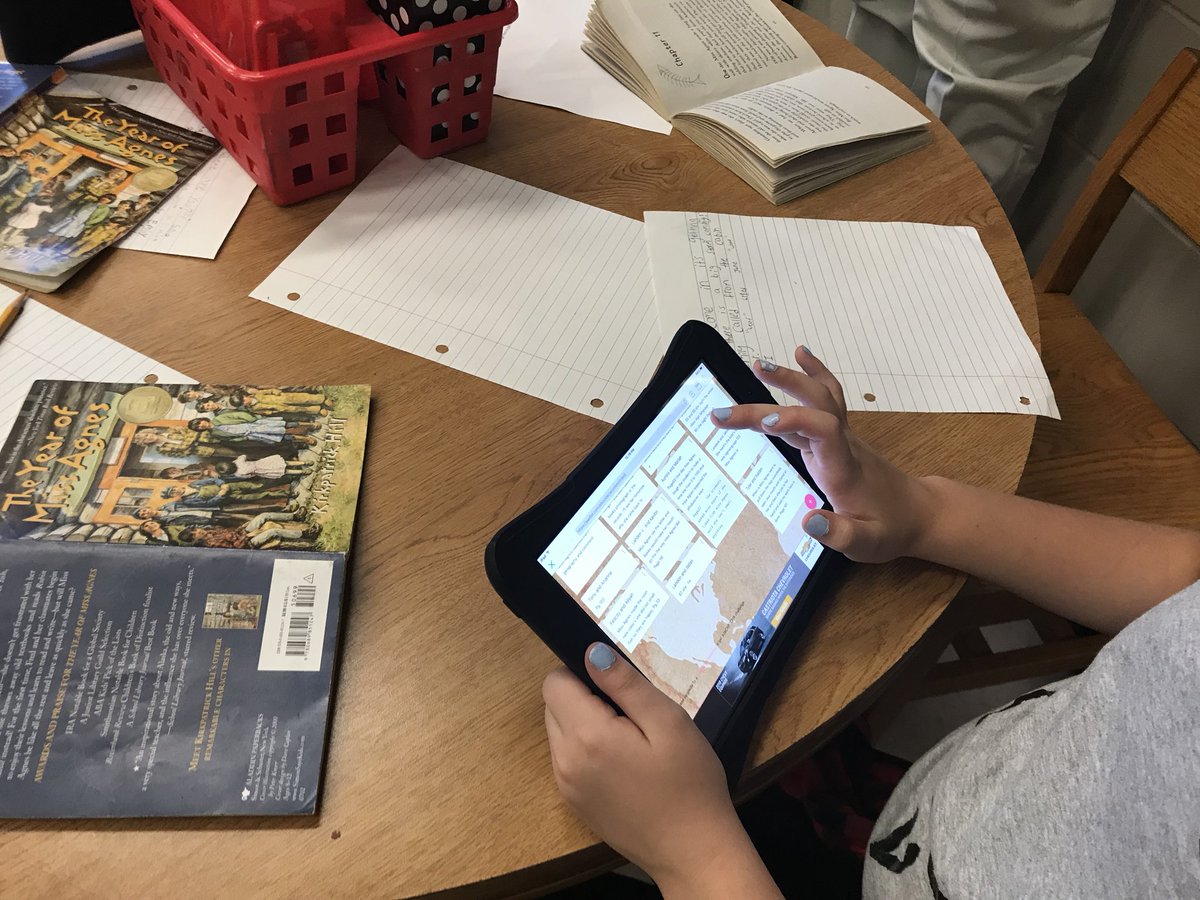 LiteracywithV's tweet photo. Students in Ms. Buckler’s class are using @padlet to respond to questions about The Year of Miss Agnes. #engagedlearners @WZESBulldogs @TressaLima https://t.co/7Nkis5XIE0
