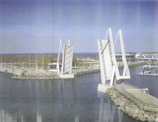 movablebridge's tweet image. Cleveland moving ahead on $16.8 million pedestrian bridge across North Coast Harbor. See details at movablebridgeresource.com/current-indust…. #movablebridge