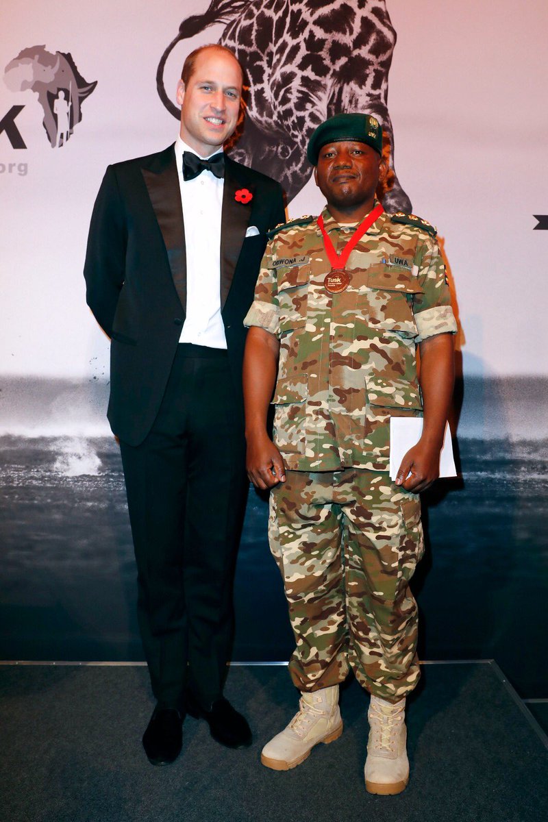 Julius Obwona receives The Tusk Wildlife Ranger Award from The Duke of Cambridge for his dedication and bravery working as a ranger to protect Africa's increasingly threatened wildlife #TuskAwards #ForAllTheyDo