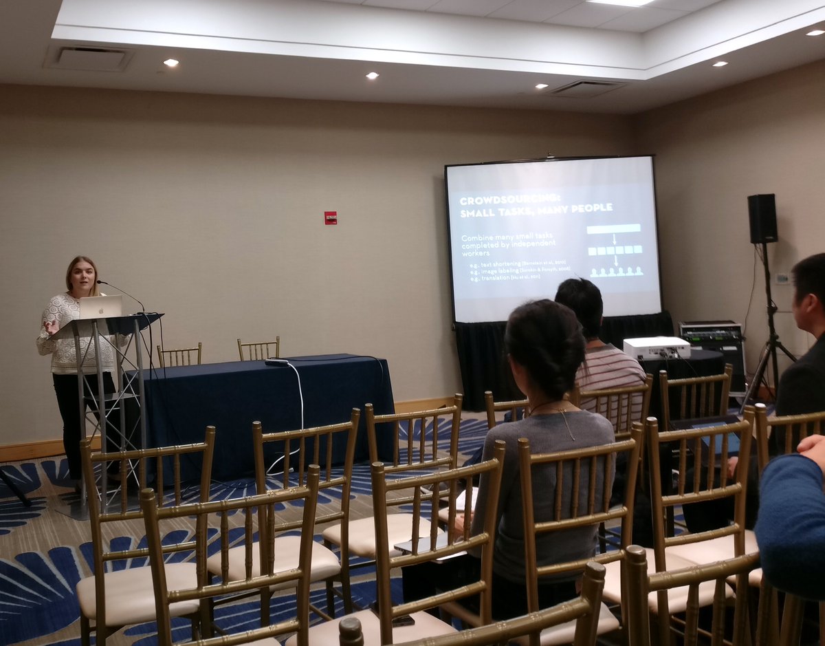 Yesterday at #cscw2018, B12's Director of Product @dretelny presented her paper on how crowdsourcing workflows constrain complex work by inhibiting adaptation, which is critical for creative tasks like web design 👏 Read the paper here: goo.gl/kRFwAE