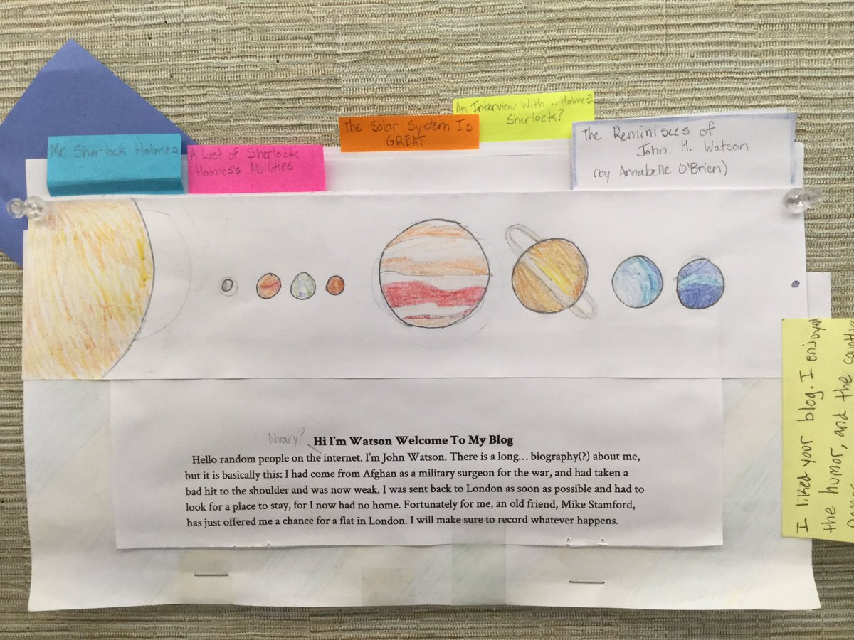 MsIrvingTweets's tweet photo. Paper blogs go live! Before launching classroom blog, we go analog +write about things we love on paper, comments on post it's. Students are pumped to write, practice leaving a + digital footprint and share their passions! @ecsaibel @HallMiddle @cultofpedagogy #avocadotoast https://t.co/oTLNcnxGgv