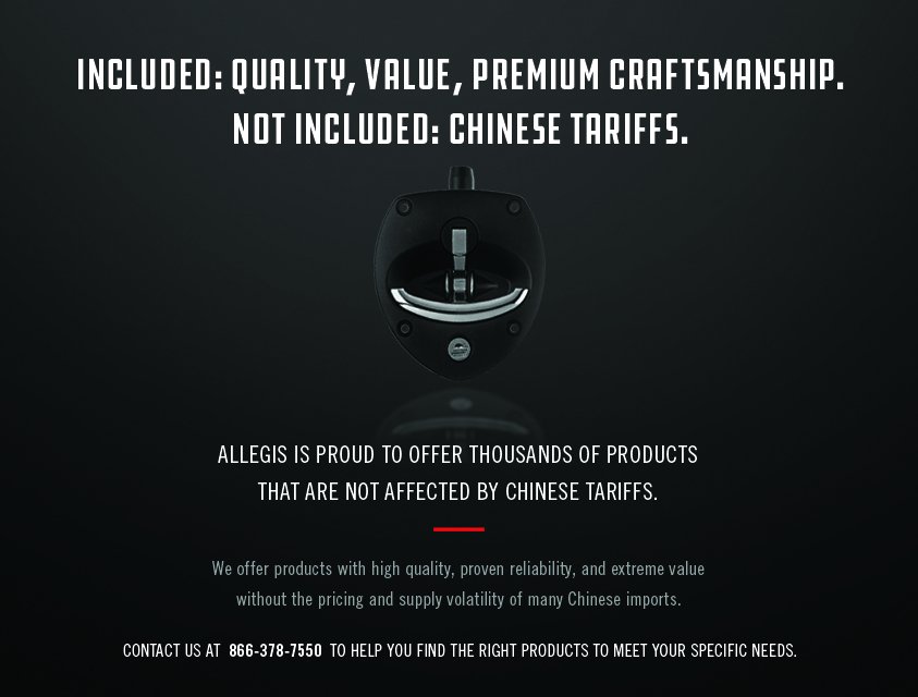 Tariffs? What #Tariffs... #Allegis is proud to offer exclusive #products that are not affected by the #ChineseTariffs!  Contact an <a href="/AllegisCorp/">Allegis Corporation</a> rep. to help you select the right product(s). #hardwaresolutions #qualityproducts  #accesshardware  allegiscorp.com