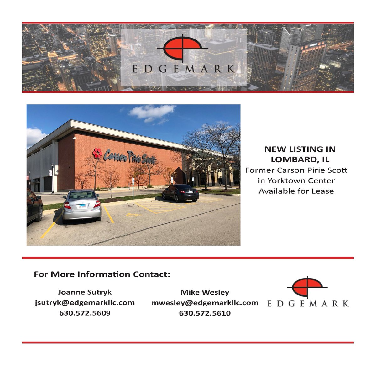 EdgemarkLLC's tweet image. NEW LISTING IN LOMBARD
Former Carson Pirie Scott in Yorktown Center

For more information click on the link below:
edgemarkllc.com/properties/for…