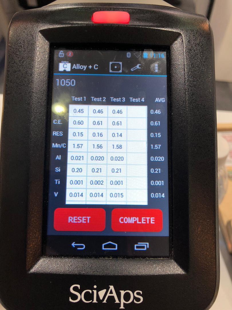 SciAps_Inc's tweet image. Carbon Performance with a Handheld- Meet the SciAps Z-200C+ featuring  LIBS carbon technology. Here&apos;s a screen shot of repeat tests on customer steel samples in Hanoi, Vietnam. @FabtechExpo #handheldLIBS #carbon #FABTECH2018 #SciApsZ200Cplus #SciAps #performance