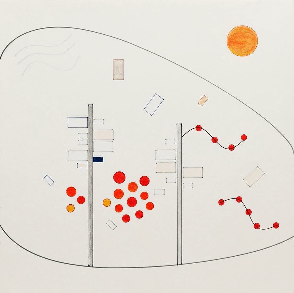 In the marina, the first boats are coming back from wintering. Buoyes are floating still empty. 
_____________________________
End of Winter 
30 x 30cm
03/2018
© moholinushk #moholinushk #art #artist #abstract #drawing #pencildrawing #color #shapes #circle #geometryz