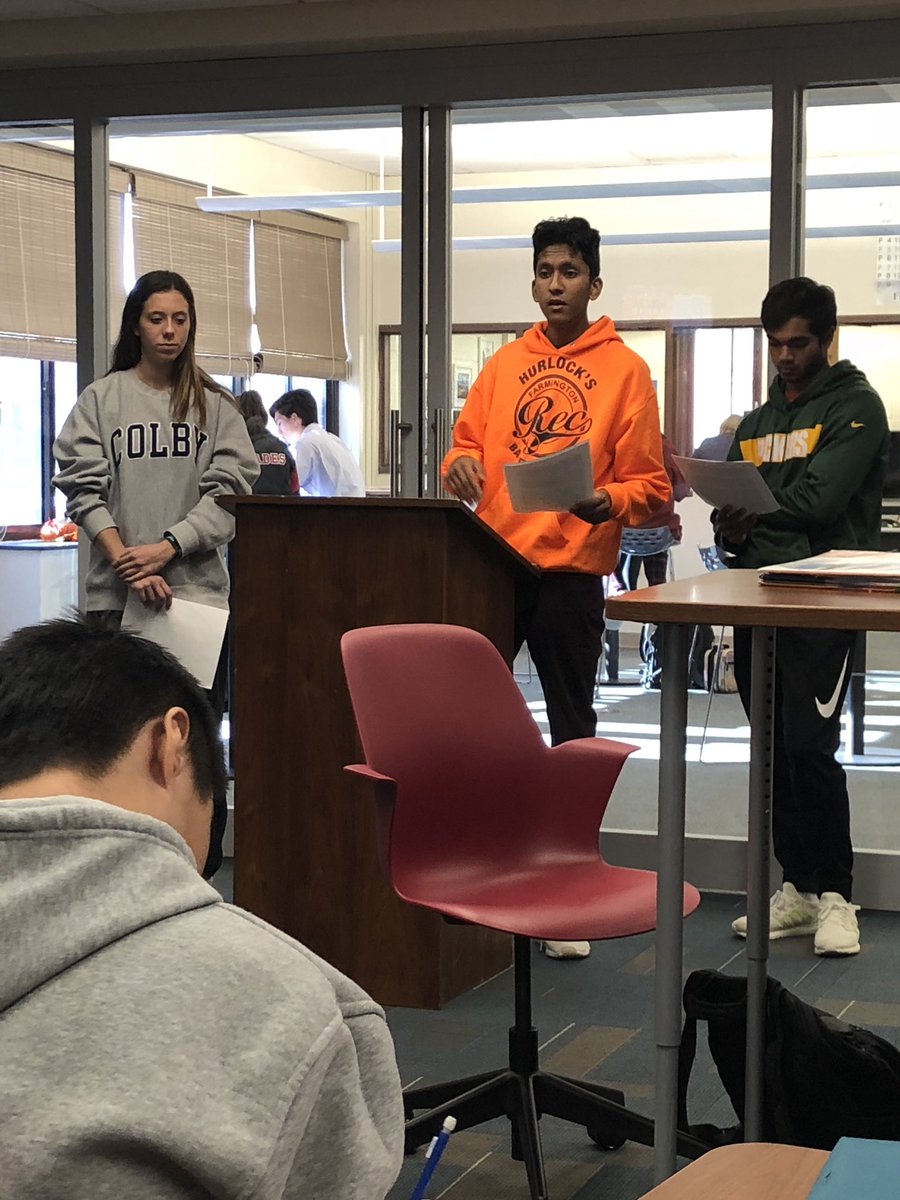 FHSEnglishCT's tweet photo. Students in #APlang deliver speeches on voting rights, independent candidates and open primaries. The task helps students experience and reflect on the course’s enduring understanding that #languagematters & #everythingisanargument https://t.co/kYCmewcPmq