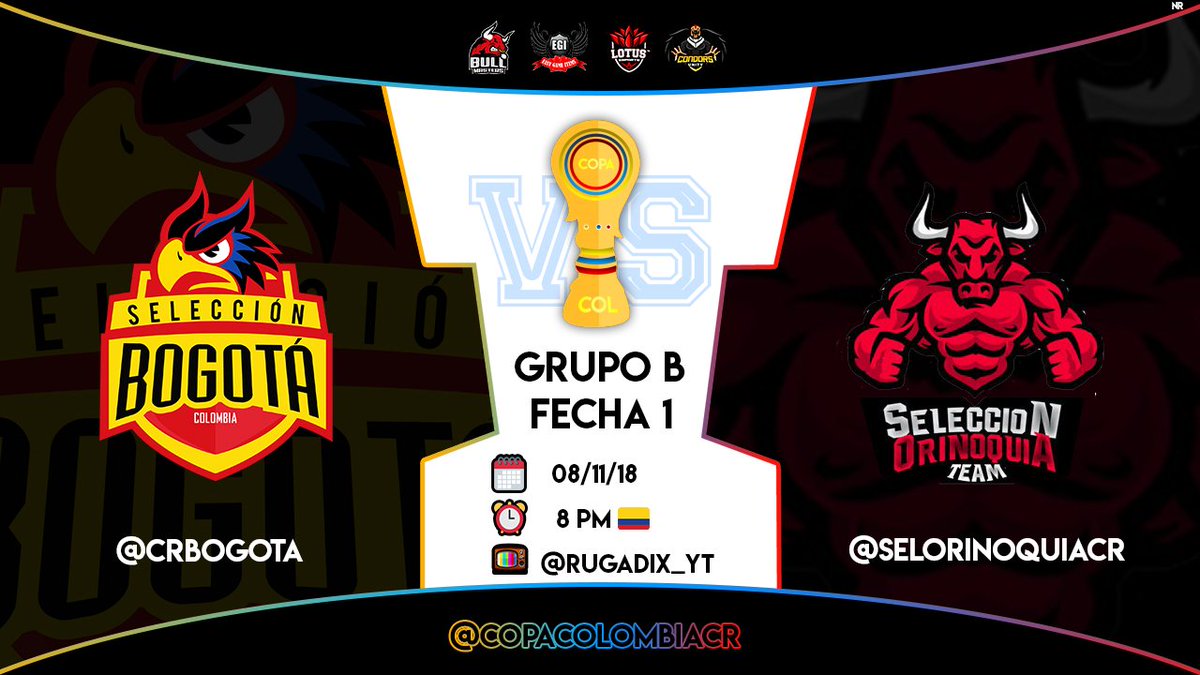 Para terminar esta primera ronda de la copa:

Vienen 2 grandes a darlo todo en la arena...

📋Grupo B // Fecha 1 
<a href="/CrBogota/">SelecciónBogotáCR</a> 🆚 <a href="/SelOrinoquiaCR/">Selección Orinoquía</a> 
🗓️08/11/2018  
⏰8:00 PM 
📺<a href="/rugadix_YT/">RUGADIX-YT</a> 
🏁<a href="/Asbleider117/">Asbleider Segura</a> 

#CopaCol4