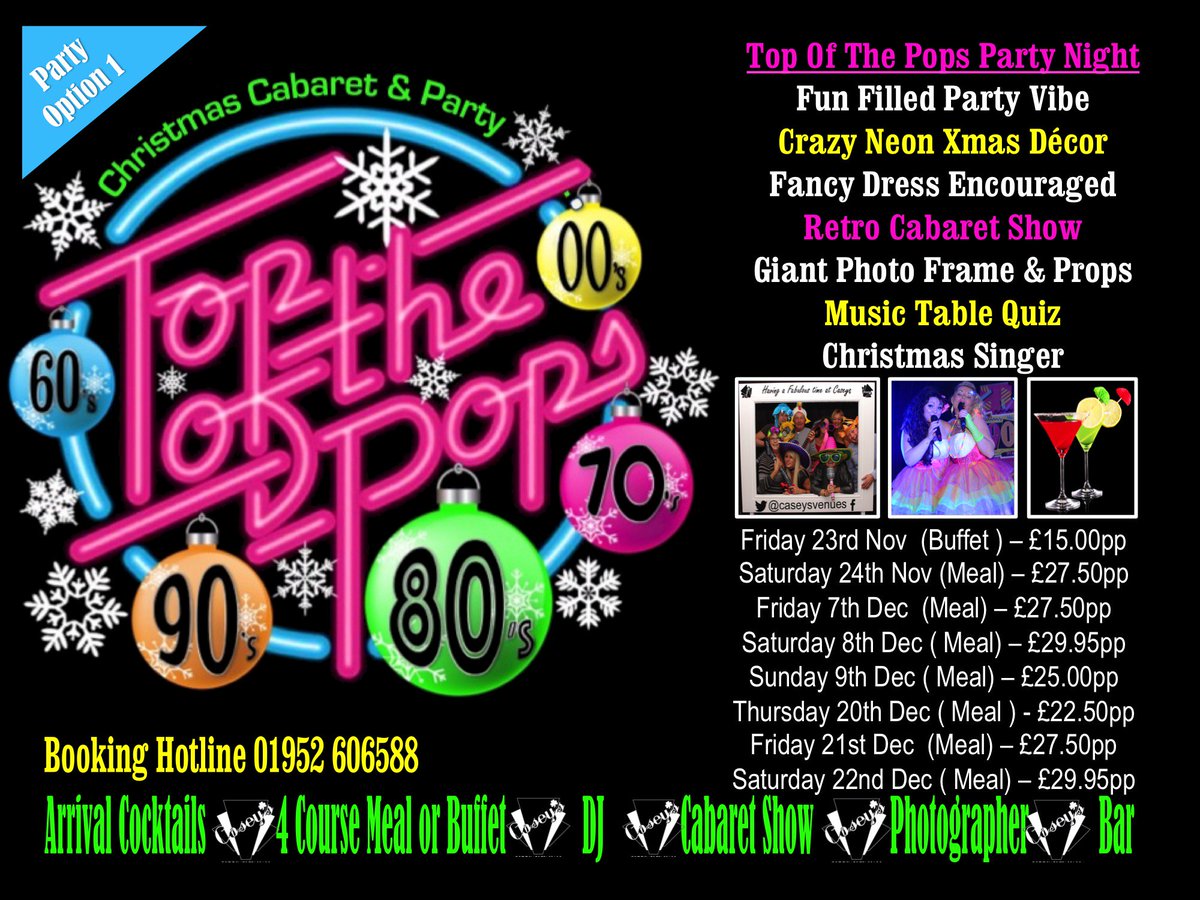 Now Halloween is out of the way.. It's time to starting thinking CHRISTMAS!
And what better way to start your run up to Christmas than joining in on one of our fabulous Christmas Parties? 
Start the festive cheer off right!
Give us a call on 01952 606588 to book!