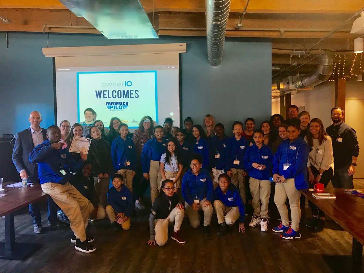 jayschauf's tweet photo. Today @ownerIQ had the privilege of hosting 30 6th grade STEM students from the Lilla Frederick Pilot School for a "Guppy Tank" session. These impressive, bright, enthusiastic and courageous students designed concepts for a healthy living app.  A fun and enriching day for all. https://t.co/OQ8upNKZJ9